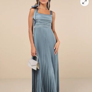 Lulu's Slate Blue Pleated Maxi Dress